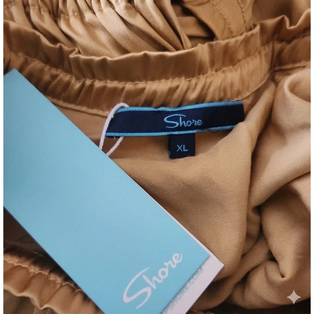 SHORE Shore Brand Off-the-Shoulder Mini Dress XL Gold Boho‎ Romantic NWT $198 - Picture 12 of 14
